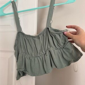 La Hearts Sage Green Ruffle Crop Top